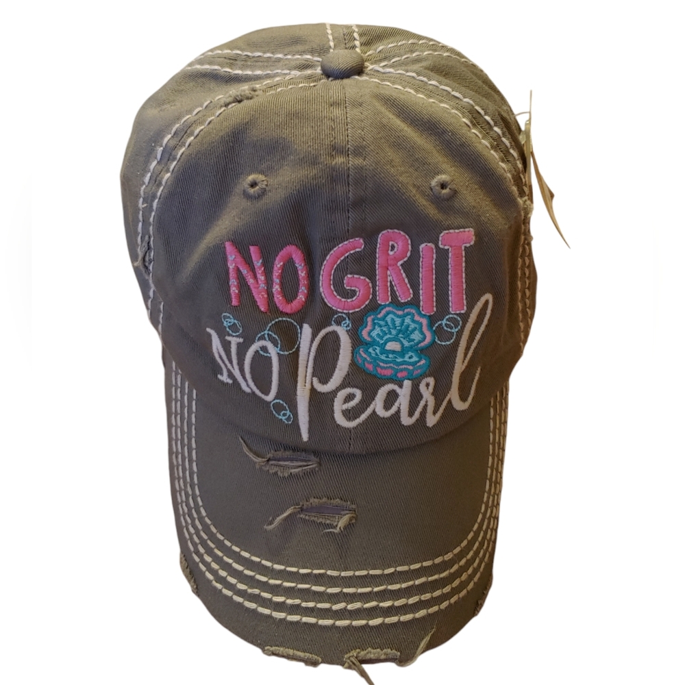 New Distressed Baseball Cap No Grit No Pearl Hook and Loop Fastened